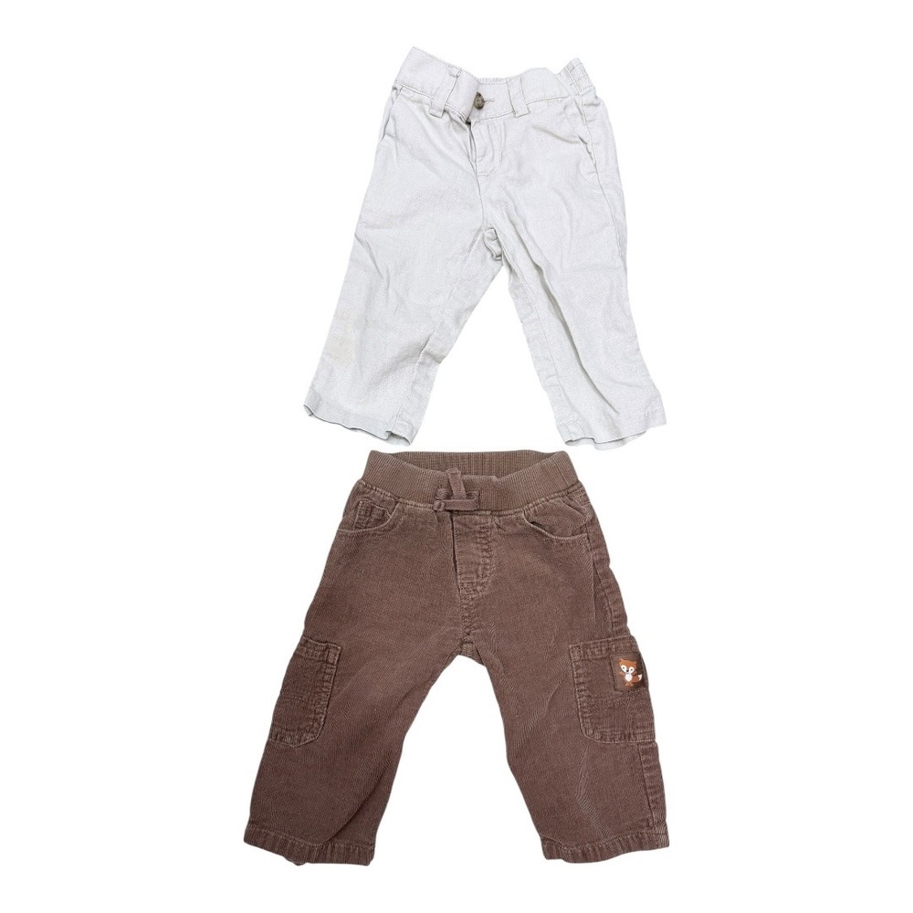 Gymboree Pants Lot‎ Kids 6-12M Brown Corduroy Fox Cargo Gray Linen Blend